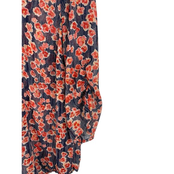 Torrid 3 Floral Blouse Navy Red Orange Print Pleated Boho Peasant Top Sheer 3X - Picture 2 of 11